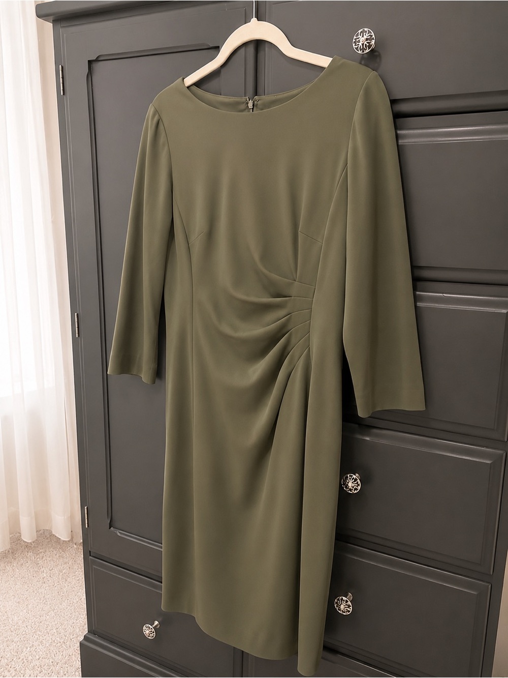 Preston & York Olive Green Ruched Waist Dress